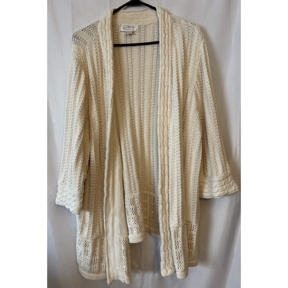 CJ Banks Women's Open Front Cardigan Sweater Cable-Knit Size 3X Ivory